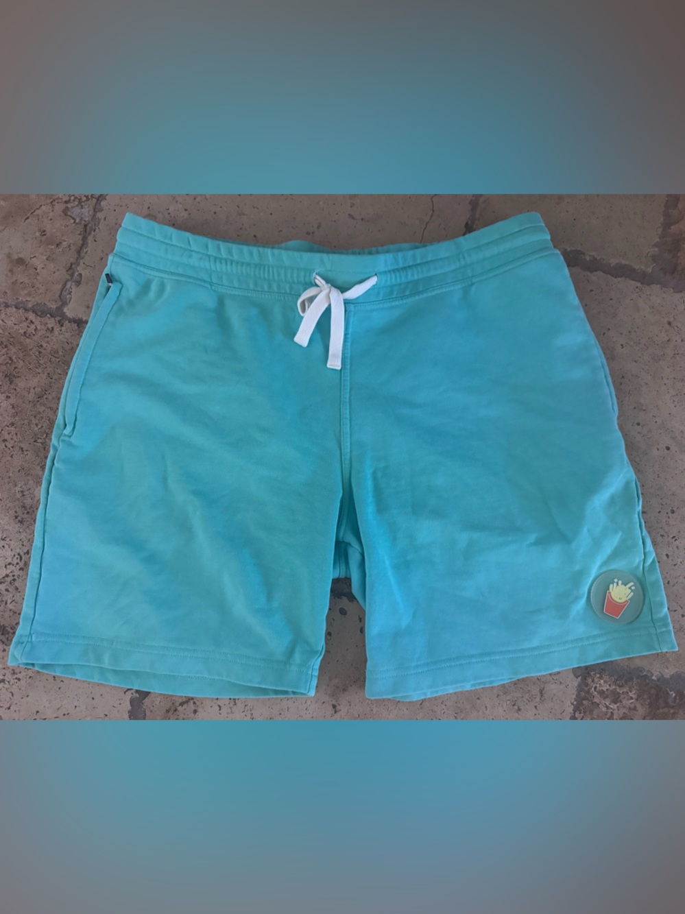 EUBI TURQUOISE FRIES GLOW PATCH 7" SIGNATURE LOUNGE SHORTS-SZ XXL